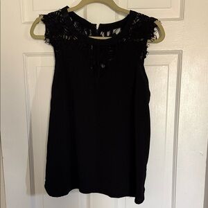 41 Hawthorn Black Lace-Trim Cap Sleeve Blouse